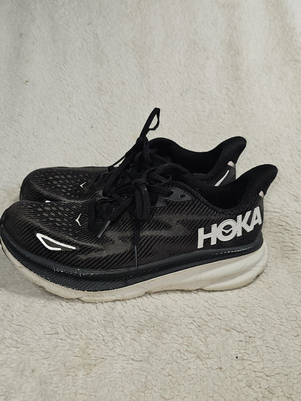 Hoka One One Clifton 9 Shoes Mens Size 8.5 Black Running Sneakers 1127895.